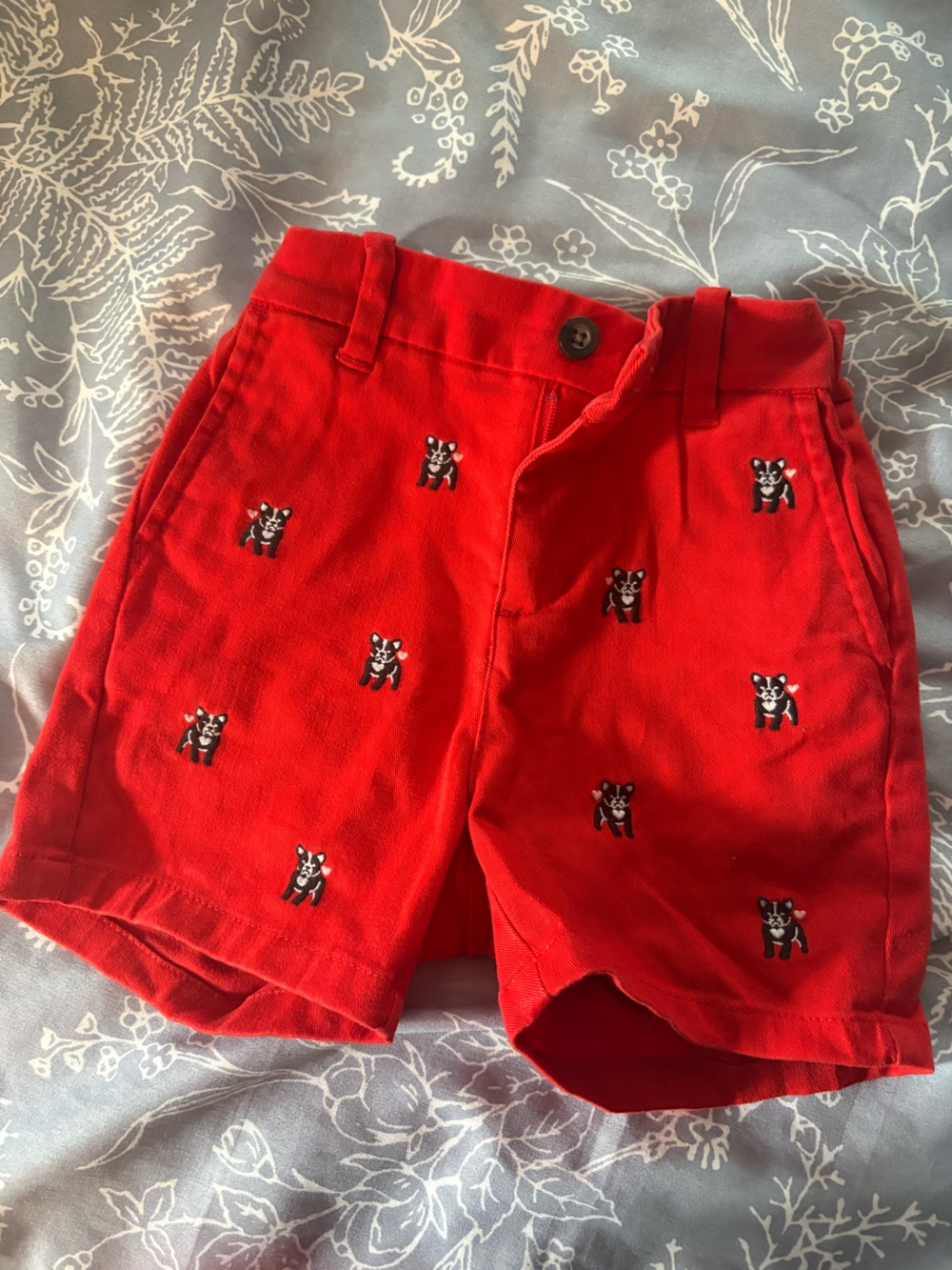 Janie and Jack Red Embroidered Puppy Shorts